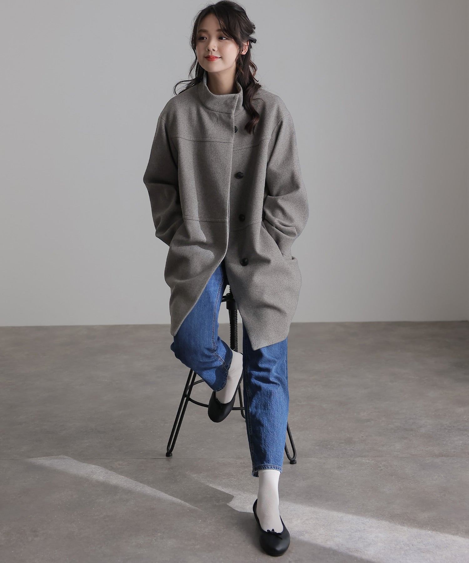 PourVous Faux wool stand-up collar coat