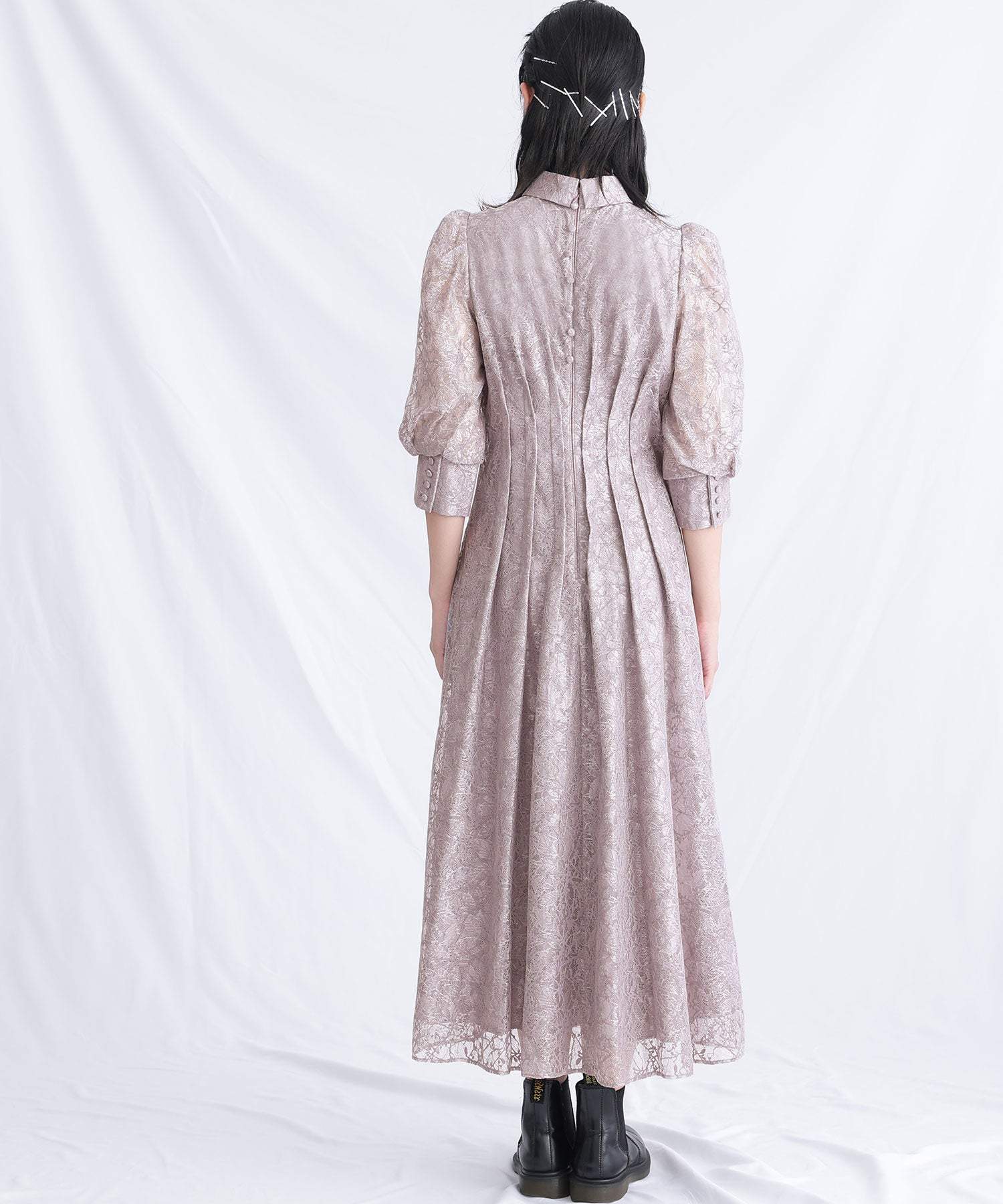 プールヴー PourVous ミモレ丈&七分袖フォーマルハイネックお呼ばれ結婚式パーティードレス ワンピース 20代 30代 40代 （グレー） グレー