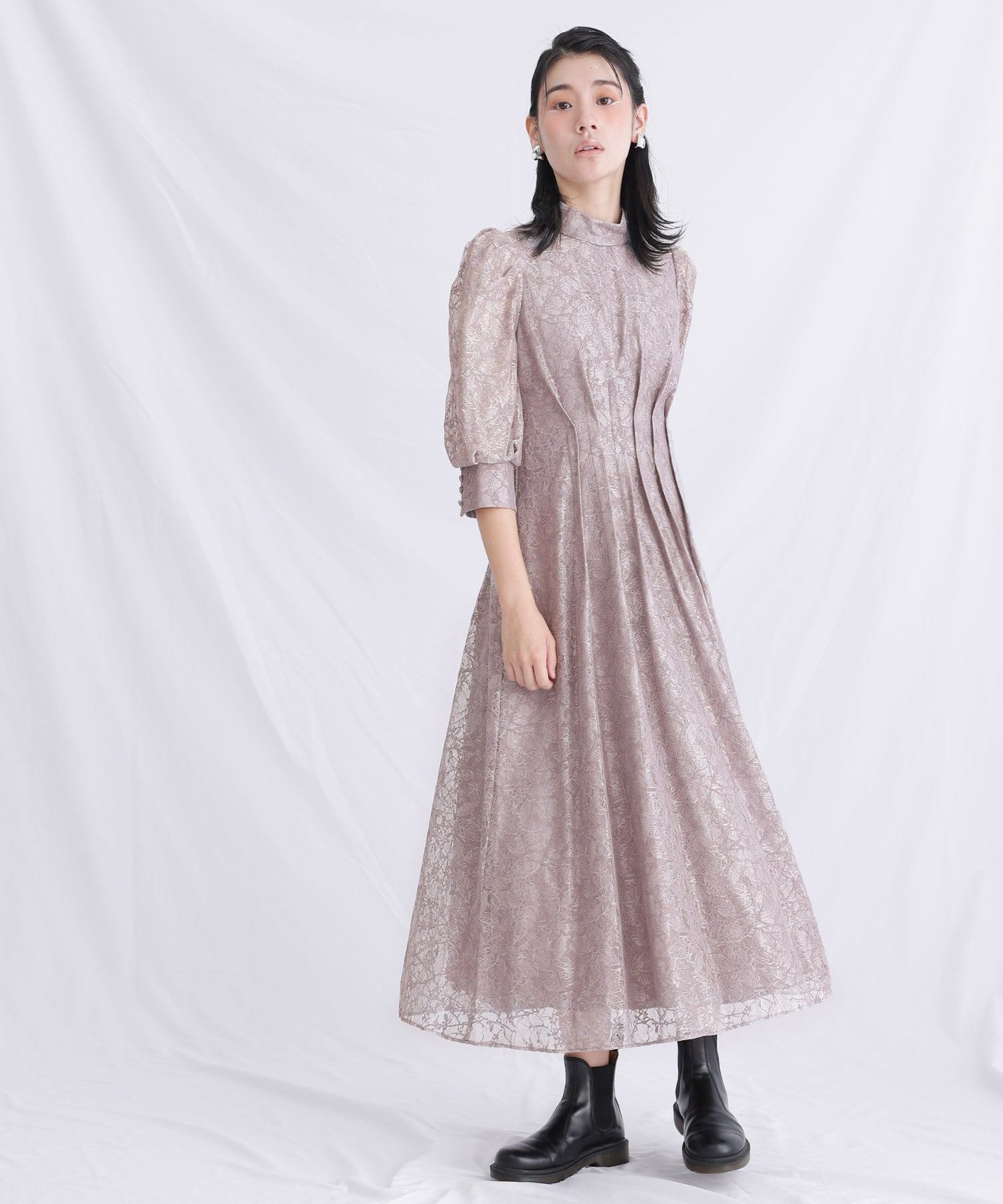 プールヴー PourVous ミモレ丈&七分袖フォーマルハイネックお呼ばれ結婚式パーティードレス ワンピース 20代 30代 40代 （グレー） グレー