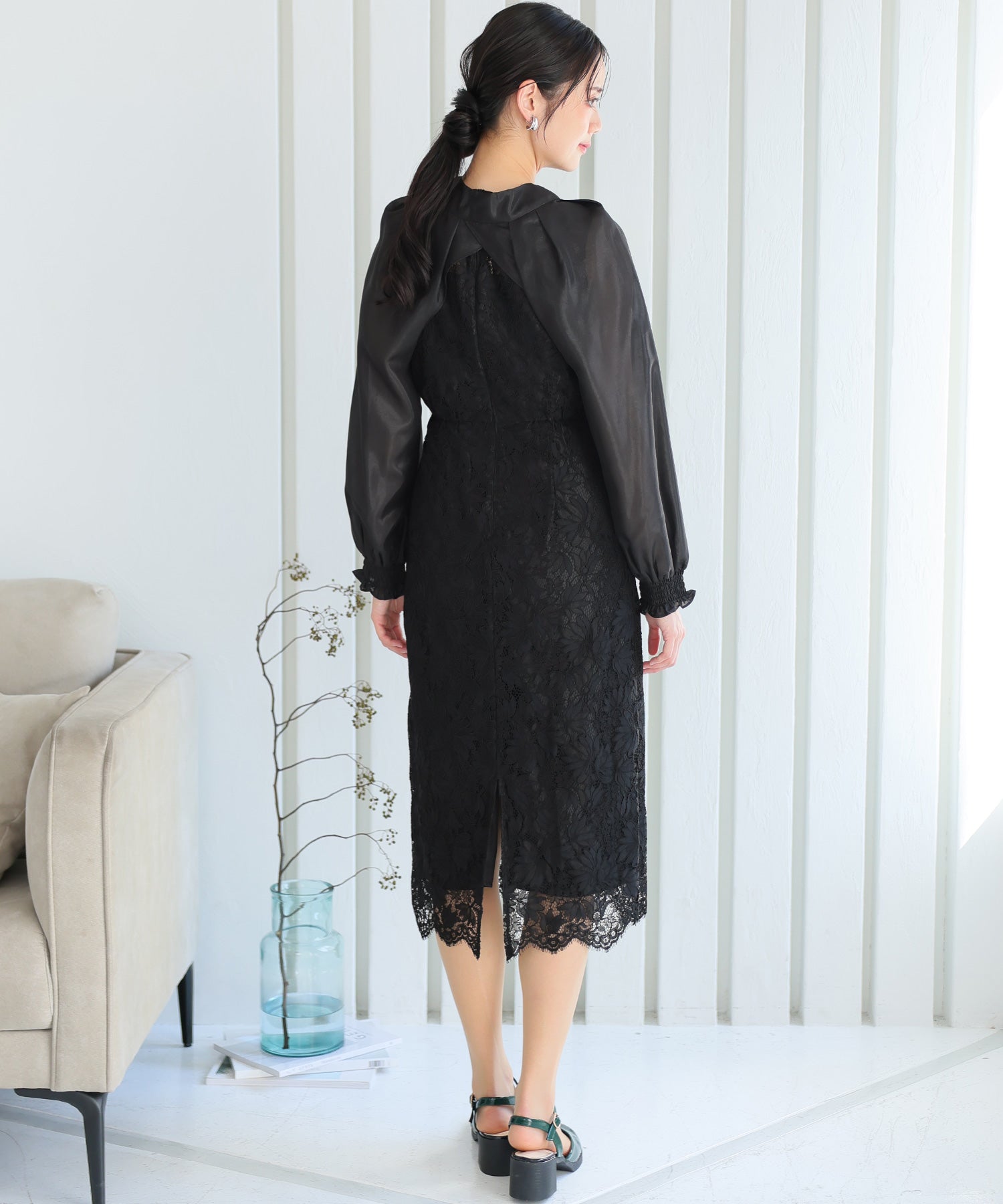 PourVous Long Party Dress with Sleeves, Ribbon Bolero, Wedding Formal Dress, 20s, 30s, 40s