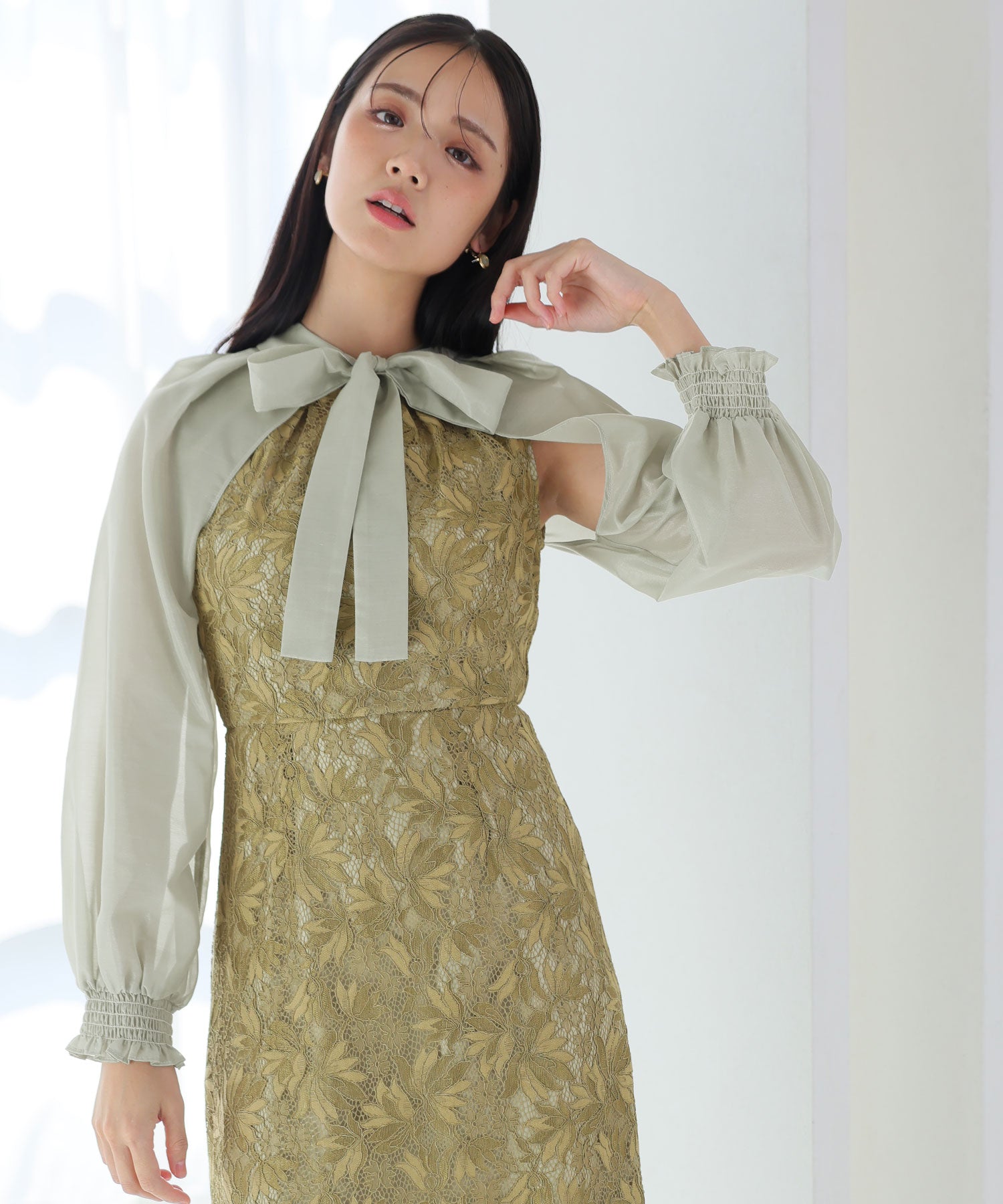 PourVous Long Party Dress with Sleeves, Ribbon Bolero, Wedding Formal Dress, 20s, 30s, 40s