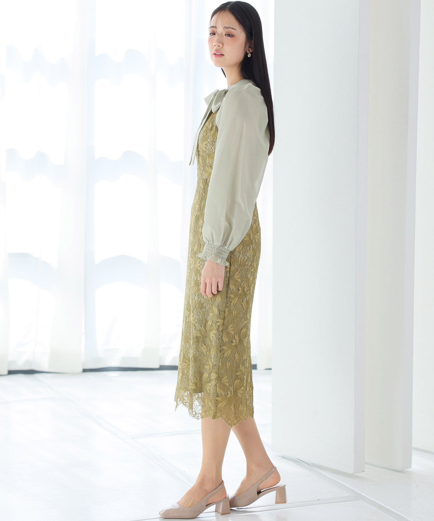PourVous Long Party Dress with Sleeves, Ribbon Bolero, Wedding Formal Dress, 20s, 30s, 40s