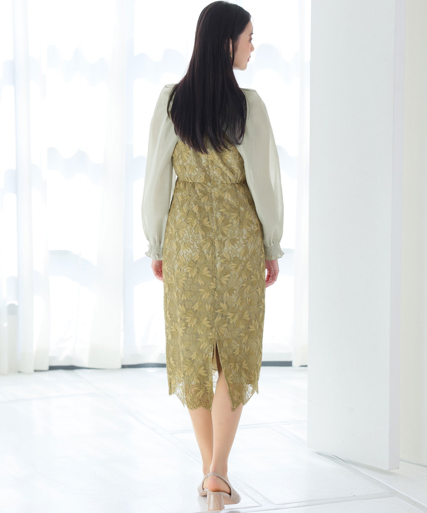 PourVous Long Party Dress with Sleeves, Ribbon Bolero, Wedding Formal Dress, 20s, 30s, 40s