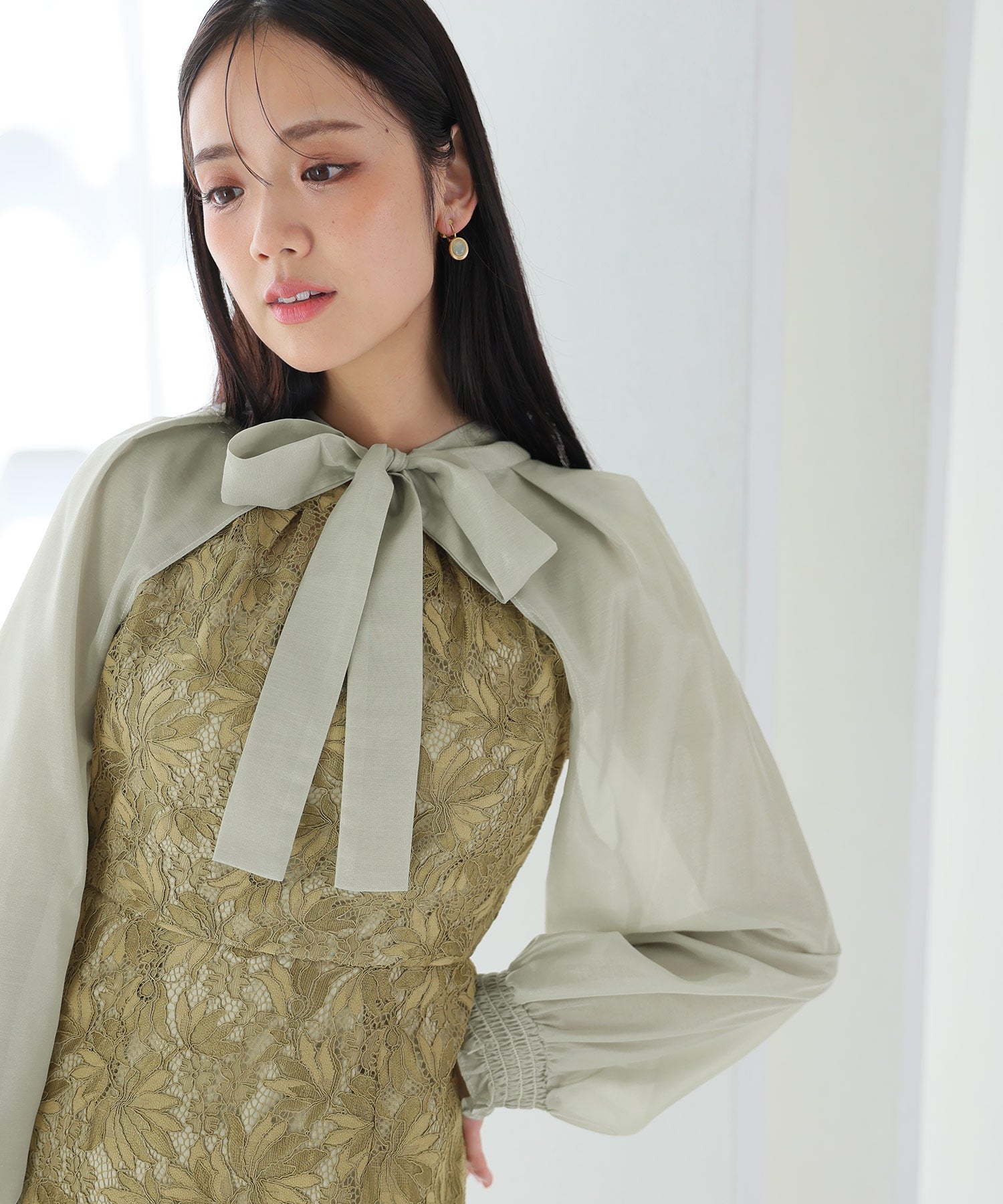 PourVous Long Party Dress with Sleeves, Ribbon Bolero, Wedding Formal Dress, 20s, 30s, 40s
