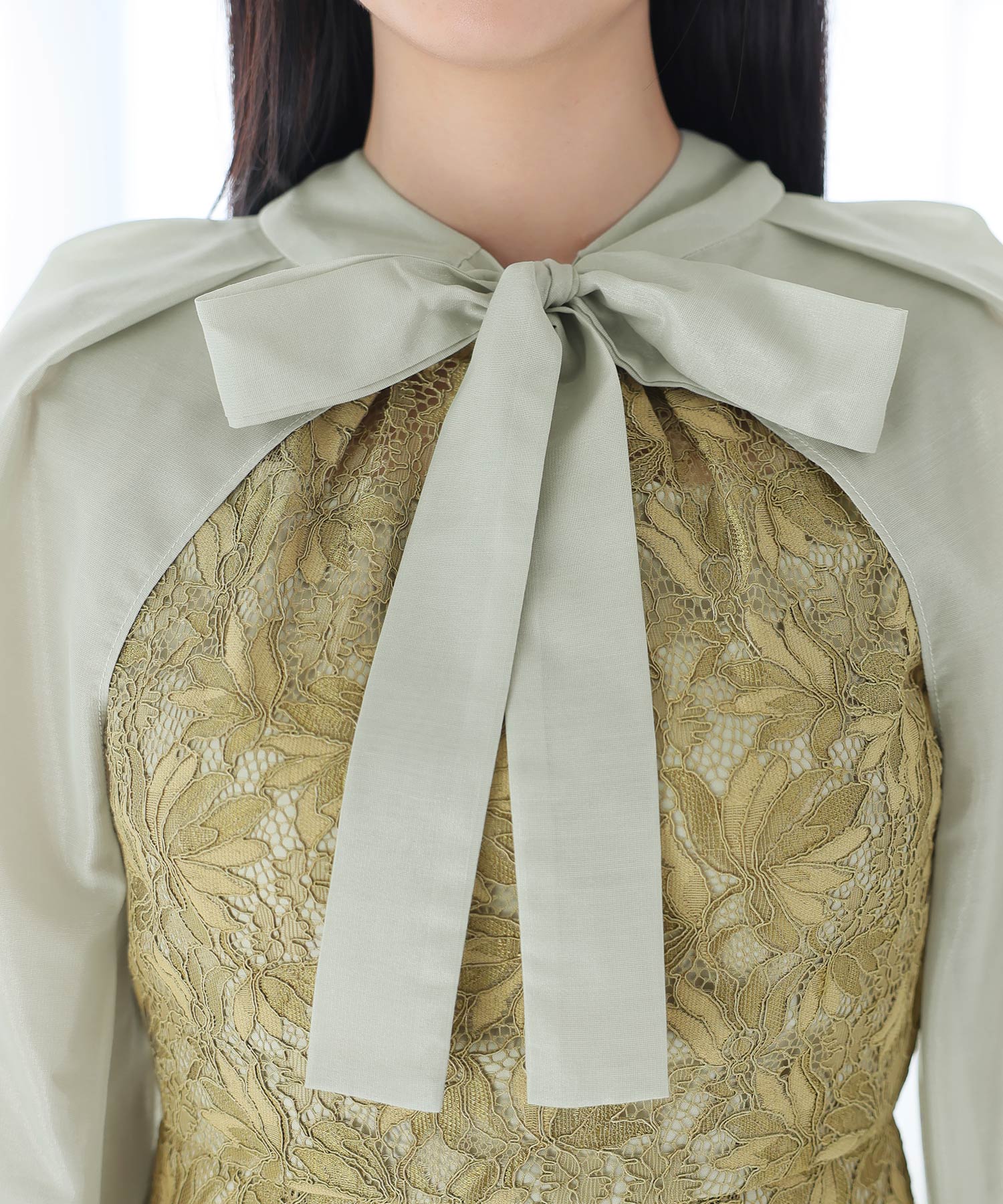 PourVous Long Party Dress with Sleeves, Ribbon Bolero, Wedding Formal Dress, 20s, 30s, 40s