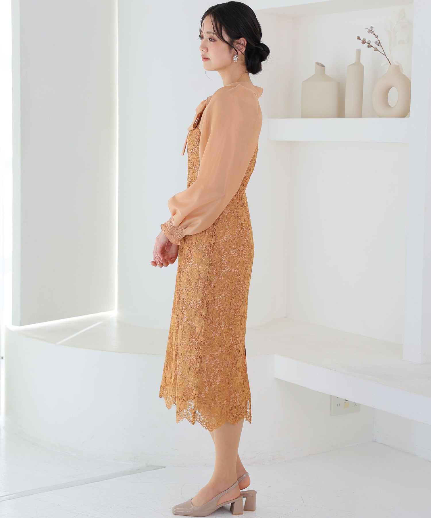PourVous Long Party Dress with Sleeves, Ribbon Bolero, Wedding Formal Dress, 20s, 30s, 40s