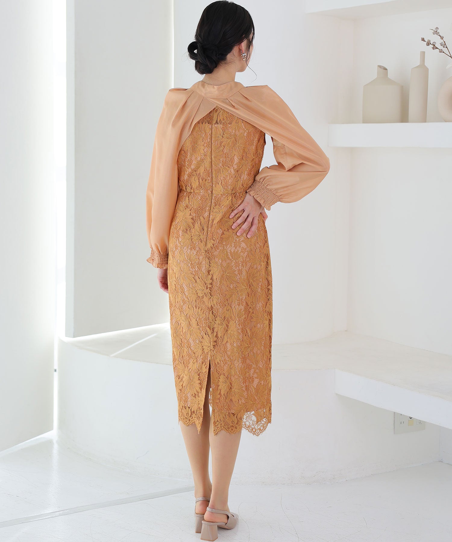 PourVous Long Party Dress with Sleeves, Ribbon Bolero, Wedding Formal Dress, 20s, 30s, 40s