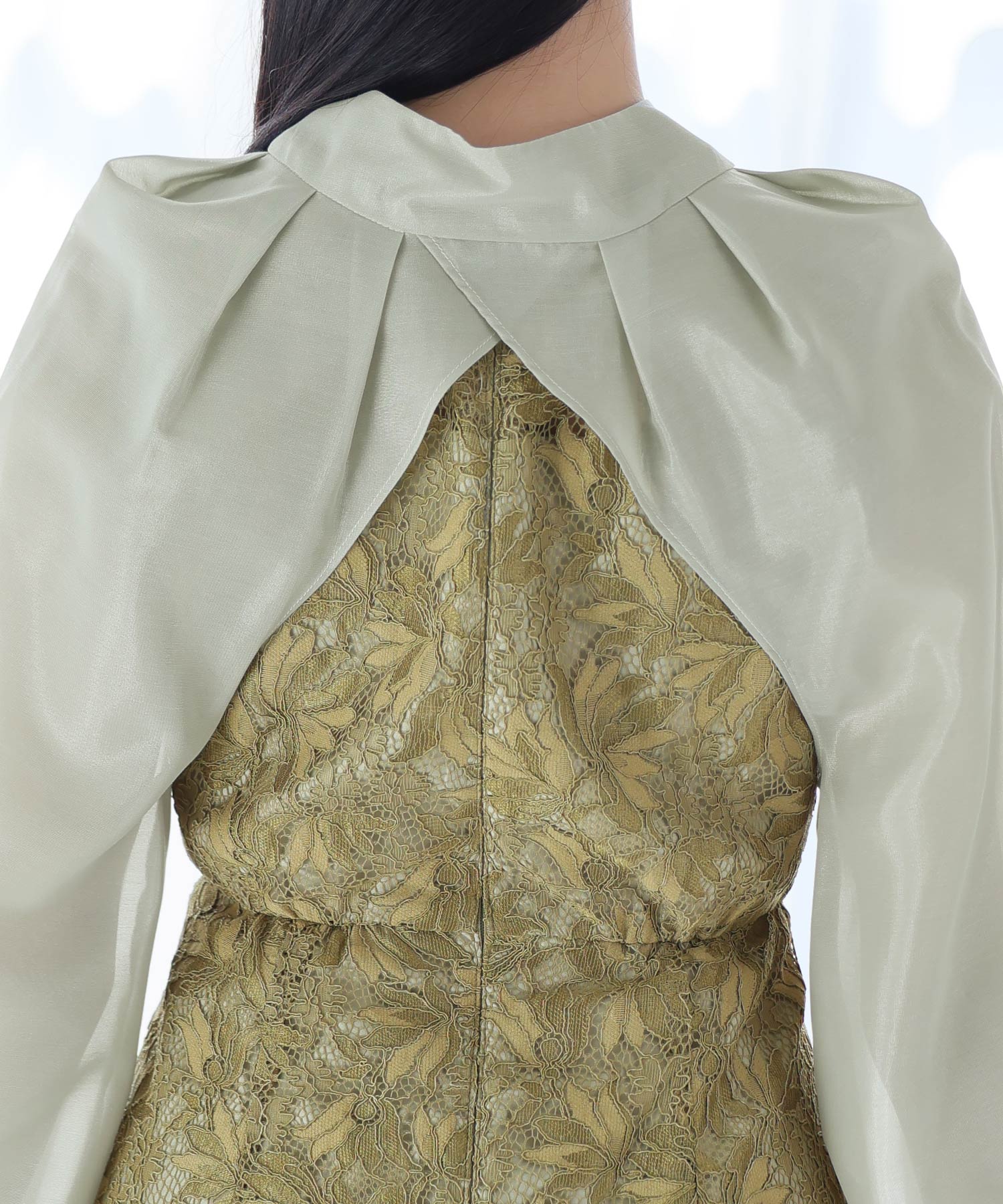 PourVous Long Party Dress with Sleeves, Ribbon Bolero, Wedding Formal Dress, 20s, 30s, 40s