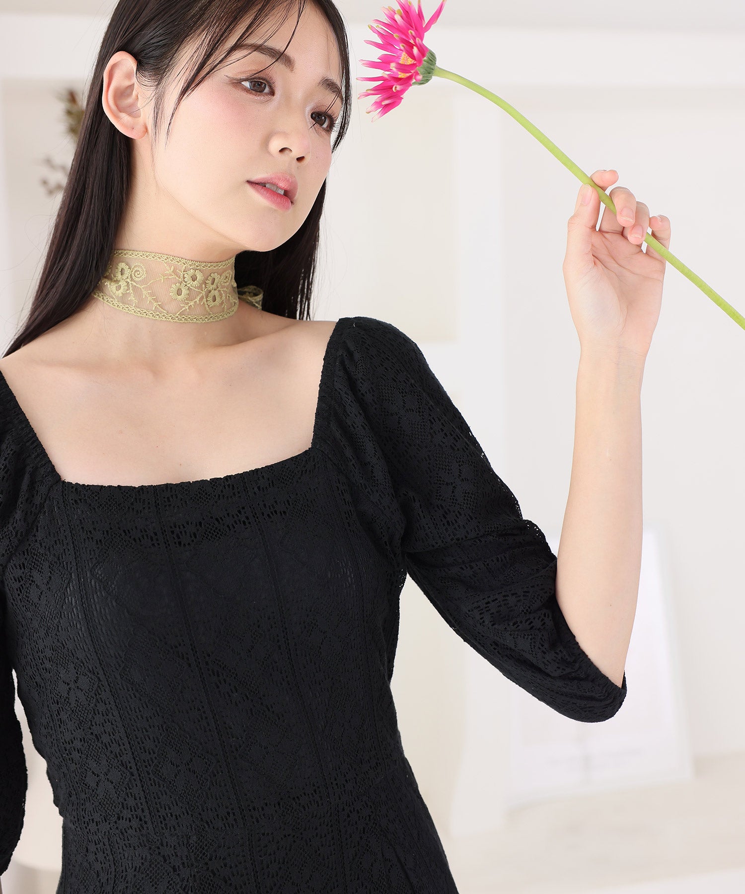 プールヴー PourVous 七分袖&ミモレ丈パーティードレススクエアネックお呼ばれ結婚式フォーマル ワンピース 20代 30代 40代