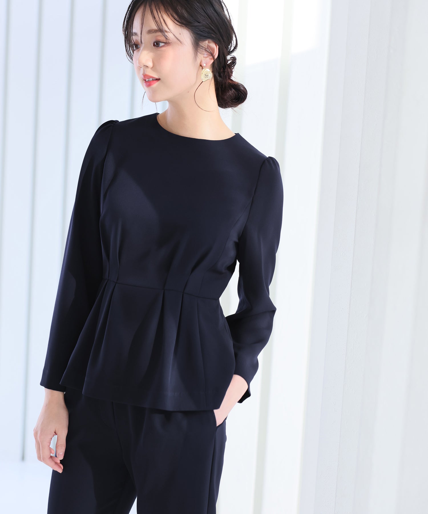 PourVous Peplum Blouse Pants Suit