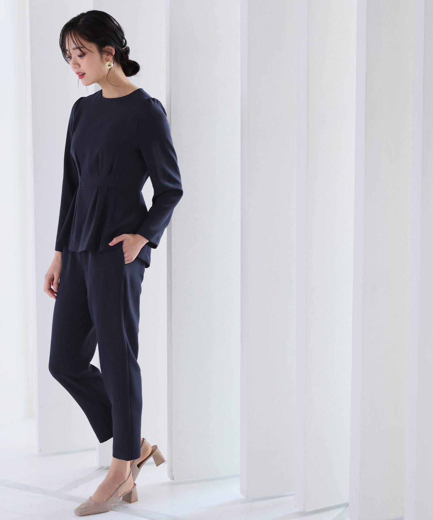 PourVous Peplum Blouse Pants Suit
