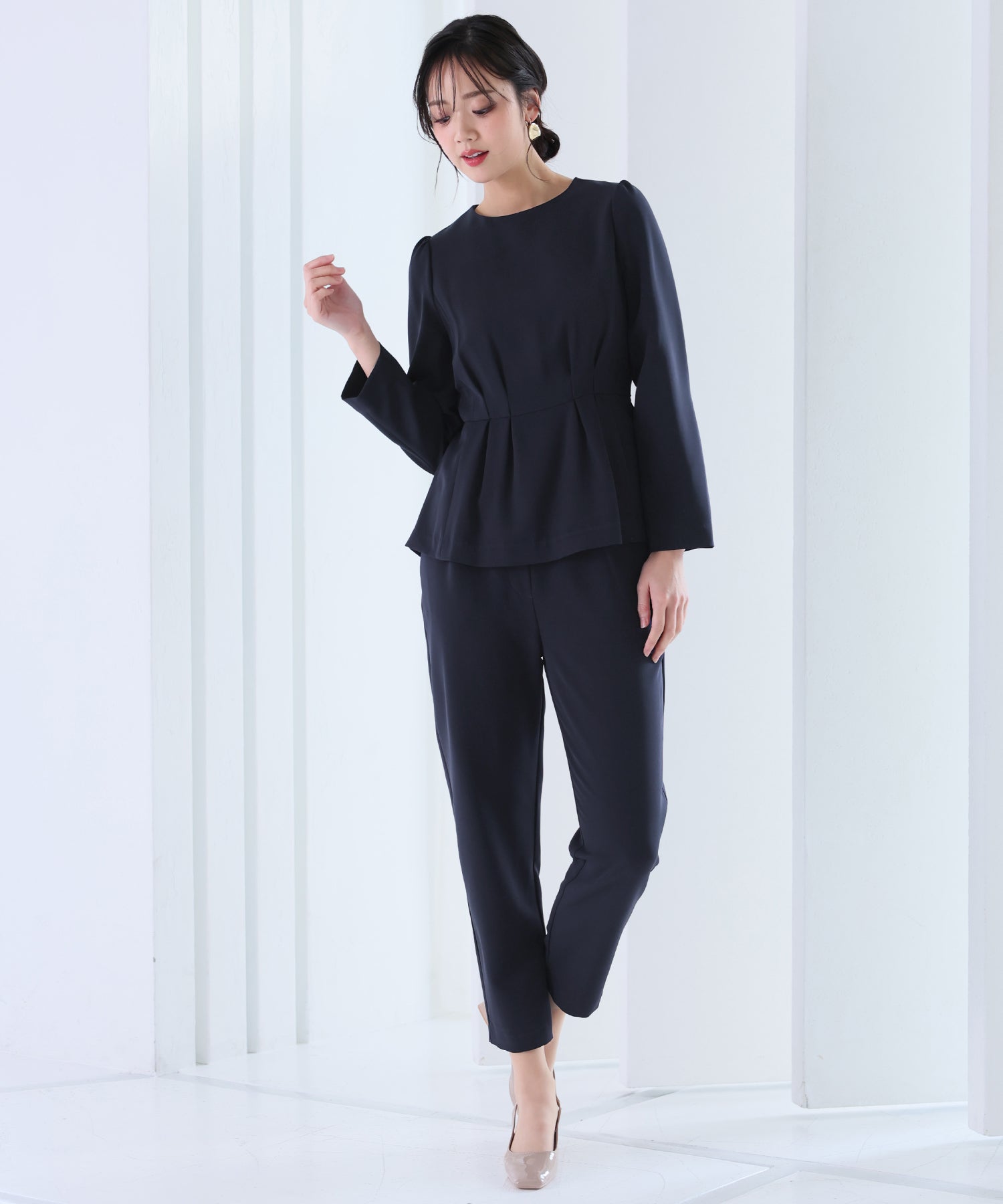 PourVous Peplum Blouse Pants Suit