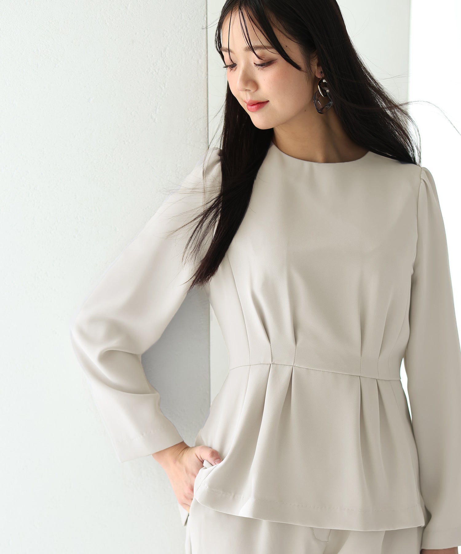 PourVous Peplum Blouse Pants Suit
