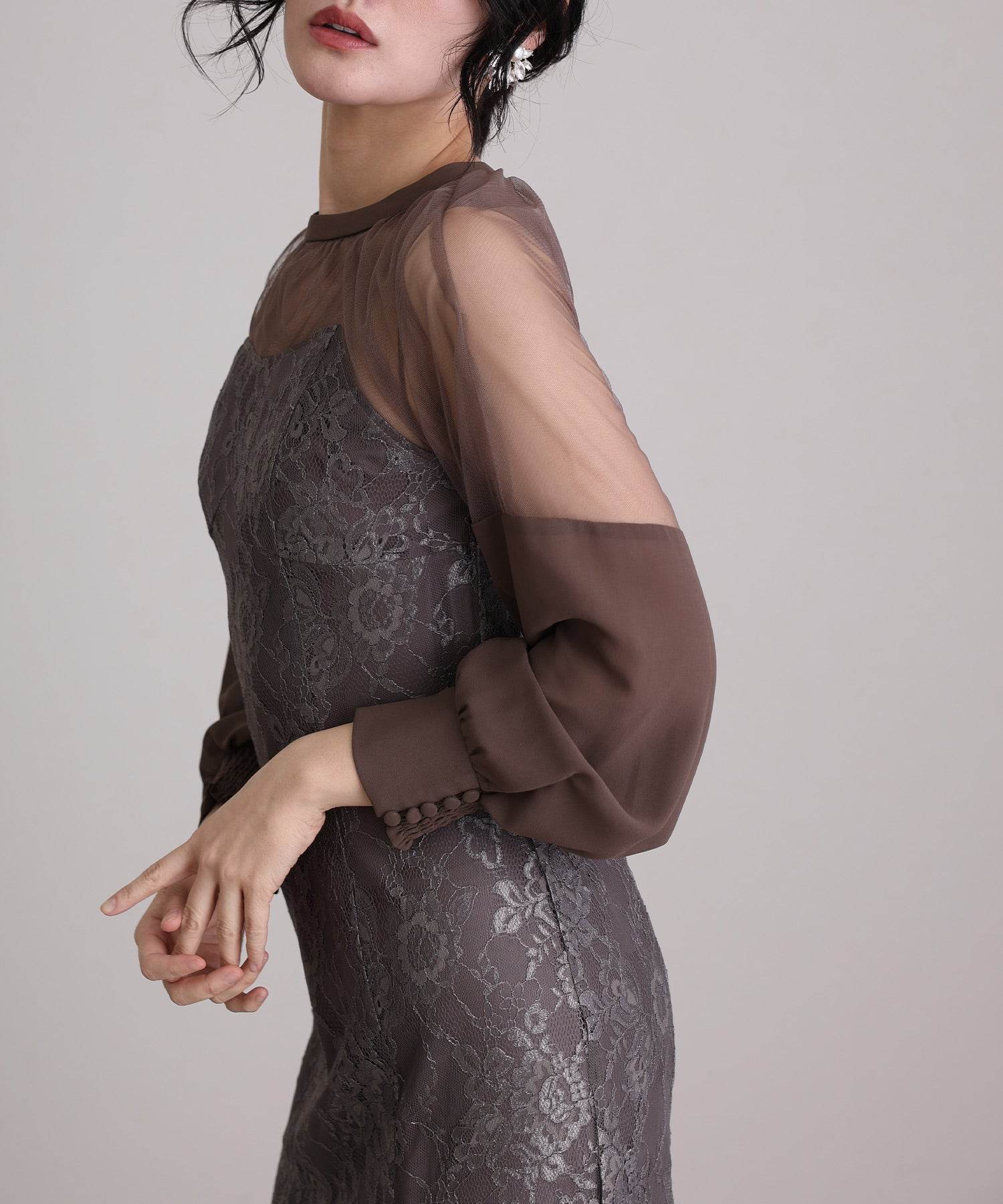 プールヴー PourVous ハートカットパーティードレスお呼ばれ袖あり&ロング結婚式フォーマル フォーマル ワンピース パーティードレス 20代 30代 40代