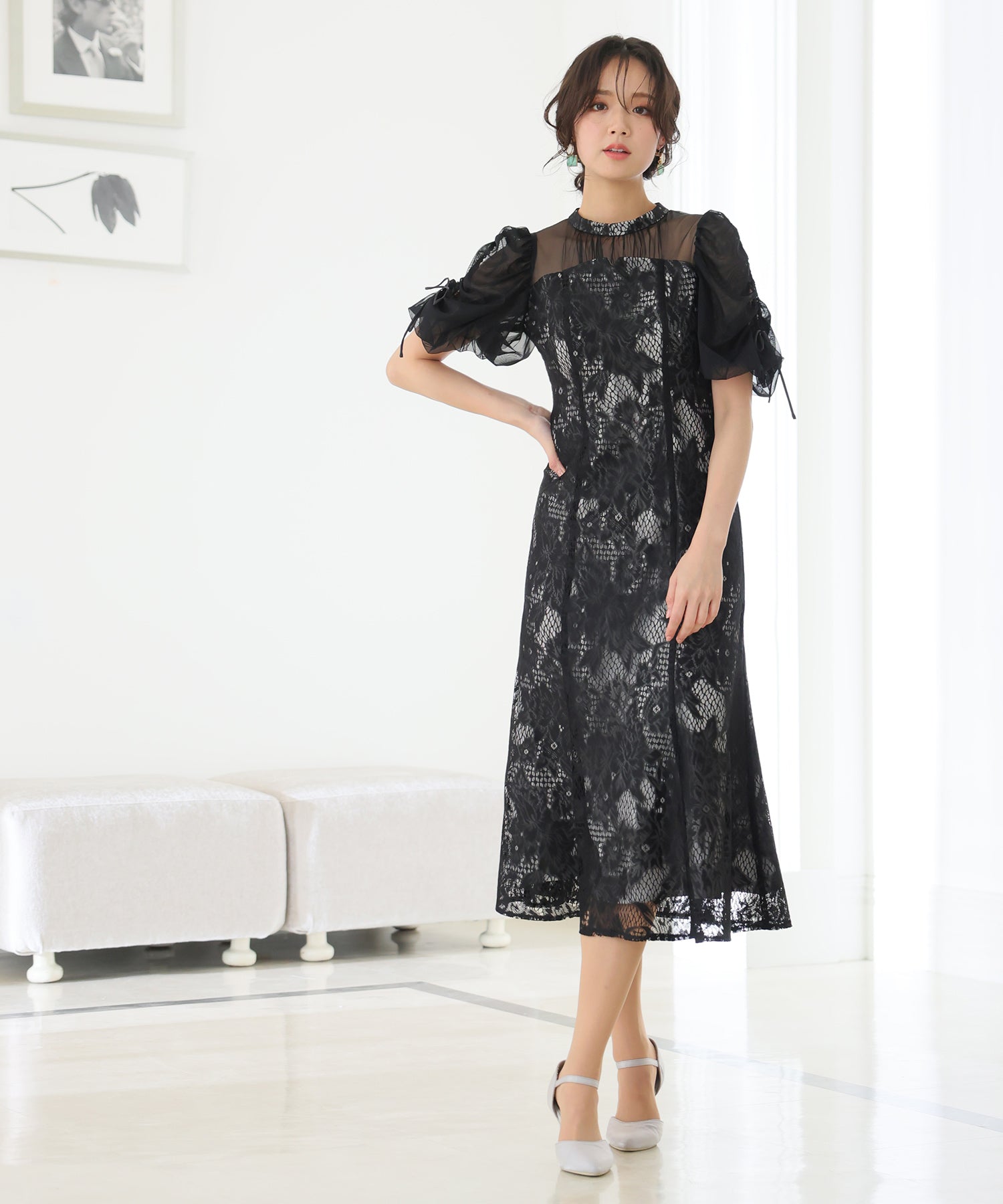 PourVous Sleeve Cutout Party Dress for Invitations with Sleeves & Long Formal Wedding Dress Formal One-Piece Party Dress for 20s, 30s, 40s