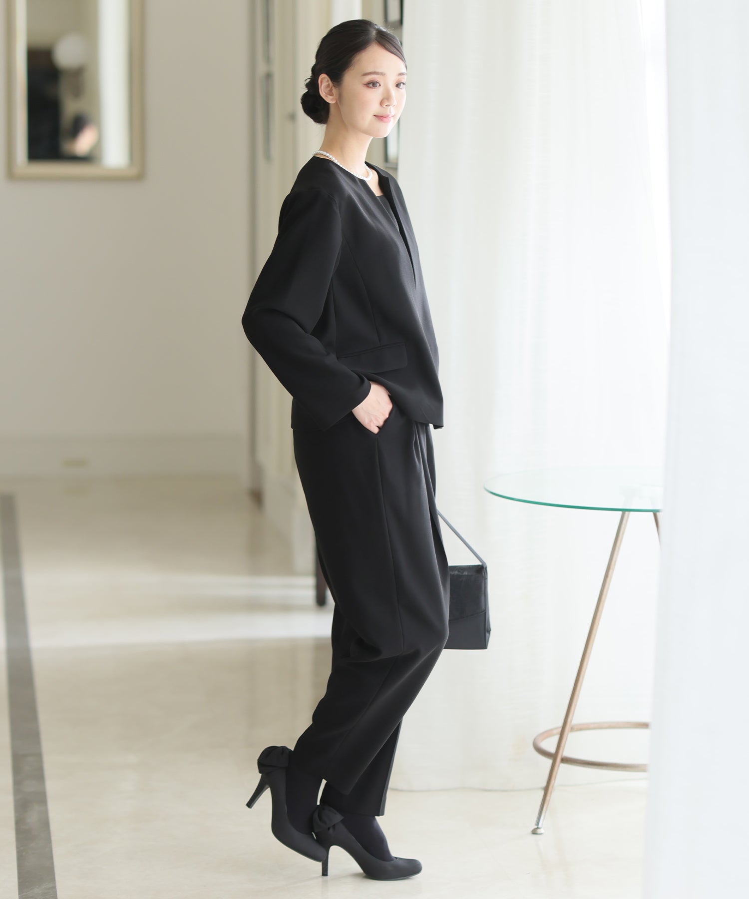 PourVous V-Neck Pants Formal Plus Size & Graduation Ceremony No-Collar Jacket Machine Wash Ceremony Suit Formal Dress Party Dress for 20s 30s 40s