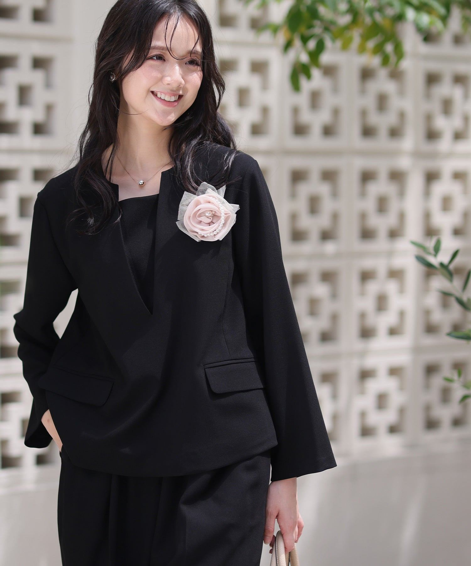 PourVous V-Neck Pants Formal Plus Size & Graduation Ceremony No-Collar Jacket Machine Wash Ceremony Suit Formal Dress Party Dress for 20s 30s 40s