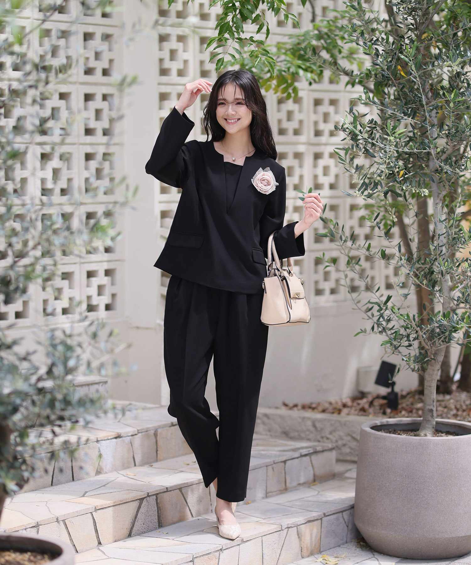 PourVous V-Neck Pants Formal Plus Size & Graduation Ceremony No-Collar Jacket Machine Wash Ceremony Suit Formal Dress Party Dress for 20s 30s 40s