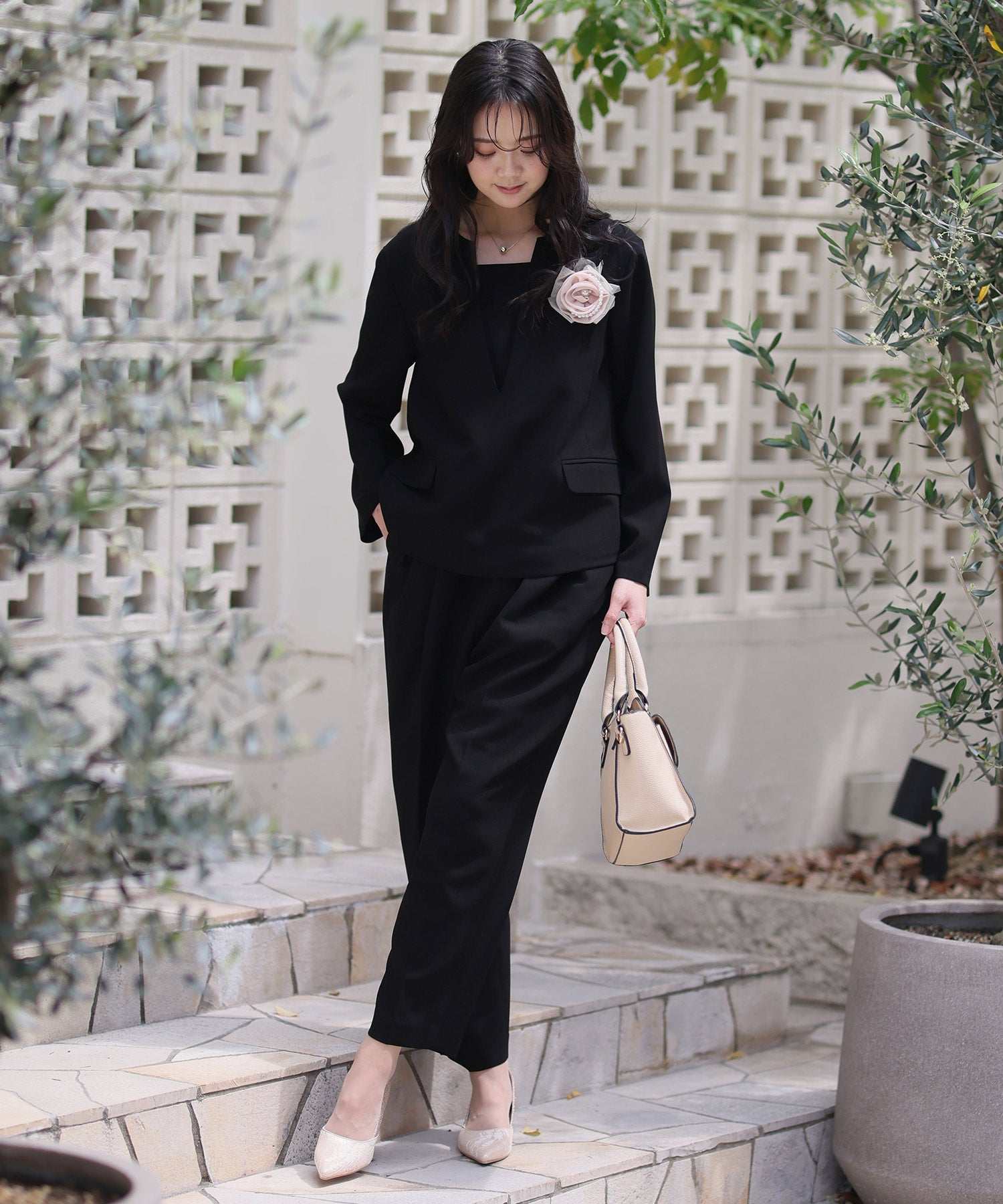 PourVous V-Neck Pants Formal Plus Size & Graduation Ceremony No-Collar Jacket Machine Wash Ceremony Suit Formal Dress Party Dress for 20s 30s 40s