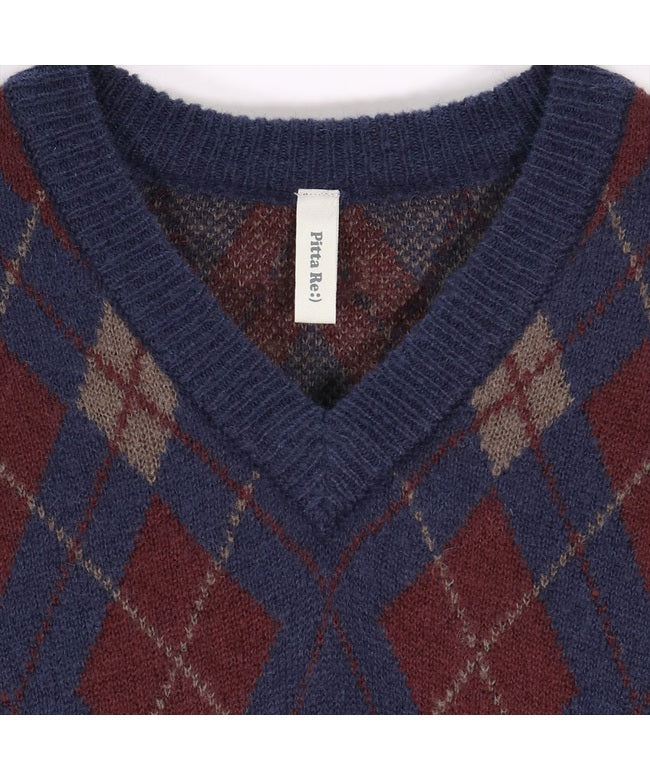 Perfect Pitta Re:) 【Pitta Re:)】 Mohair Argyle Sweater Men's