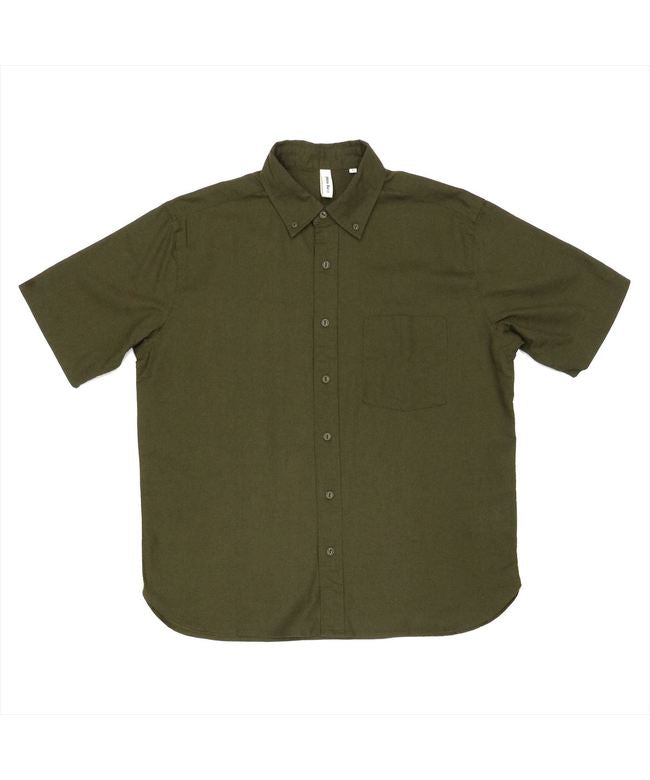 ピッタリ Pitta Re:) 綿麻 ラウンドテール ボタンダウン 半袖カジュアルシャツ （オリーブグリーン） オリーブグリーン