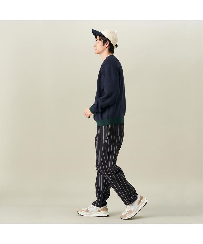 ピッタリ Pitta Re:) 【Pitta Re:)】 配色 ニットプルオーバー （ネイビー） ネイビー