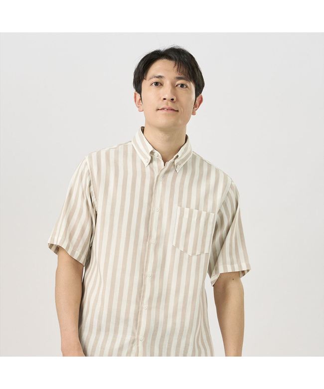 完美 Pitta Re:) [Pitta Re:)] W 紗布紐扣領 100% 棉短袖襯衫