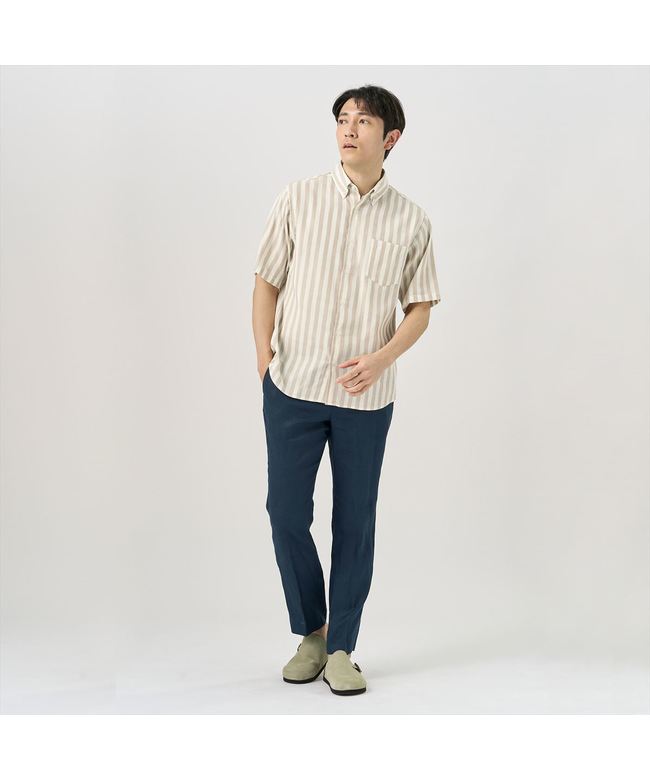 完美 Pitta Re:) [Pitta Re:)] W 紗布紐扣領 100% 棉短袖襯衫