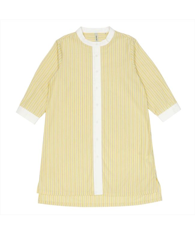 ピッタリ Pitta Re:) 【Pitta Re:)】 シャツワンピース 配色バンドカラー 七分袖 イエロー レディース （イエロー） イエロー