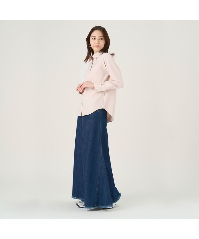 Perfect Pitta Re:) 【Pitta Re:)】 Wool-like Regular Collar Casual Shirt Long Sleeve Women's