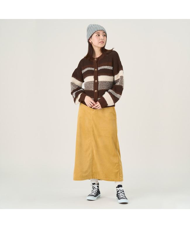 ピッタリ Pitta Re:) 【Pitta Re:)】 異素材ボーダーニットカーディガン レディース
