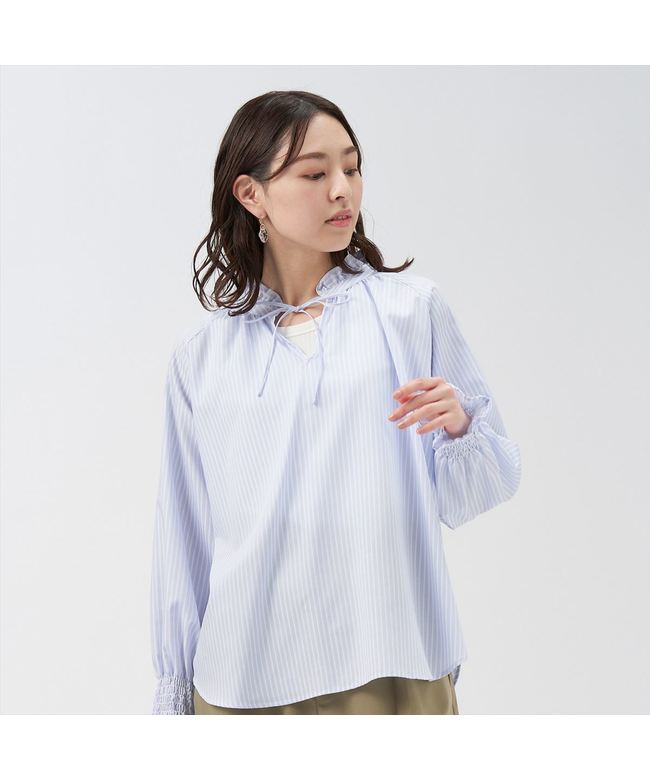 Pitta Re:) 【Pitta Re:)】 Ruffled collar raglan long sleeve blouse