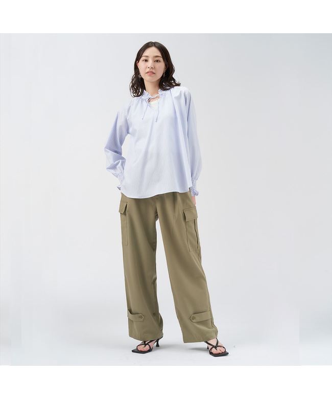 Pitta Re:) 【Pitta Re:)】 Ruffled collar raglan long sleeve blouse