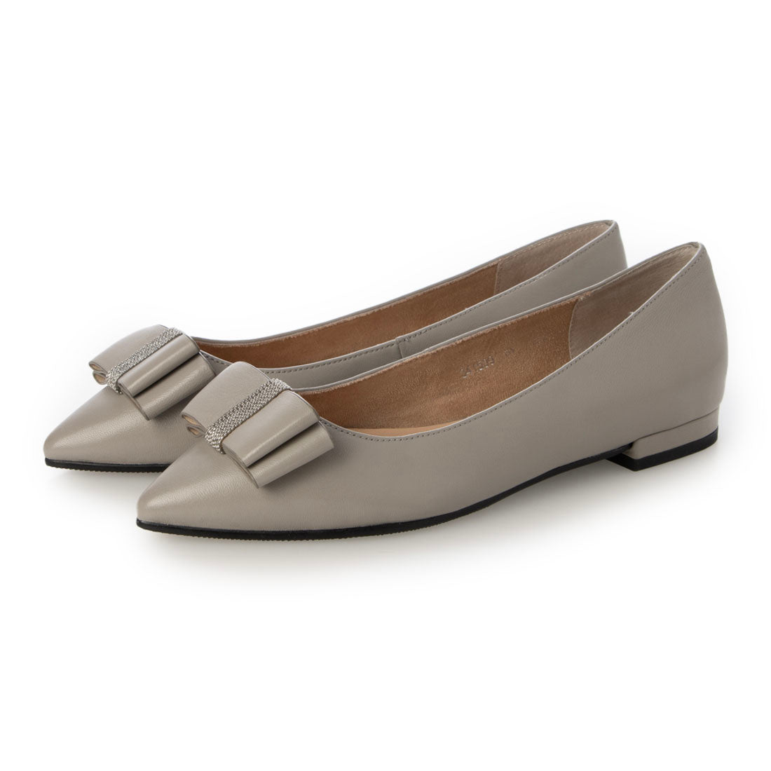 パラディクルール PARADIS COULEUR ポインテッドトウリボンフラットパンプス （グレー） グレー