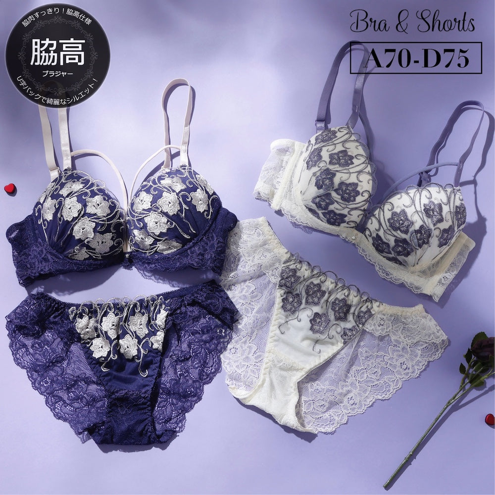 パリーゼ Palissee 【脇高】 バイカラーマカロニコードブラ＆バックレースショーツ【返品不可商品】 （ネイビー） ネイビー