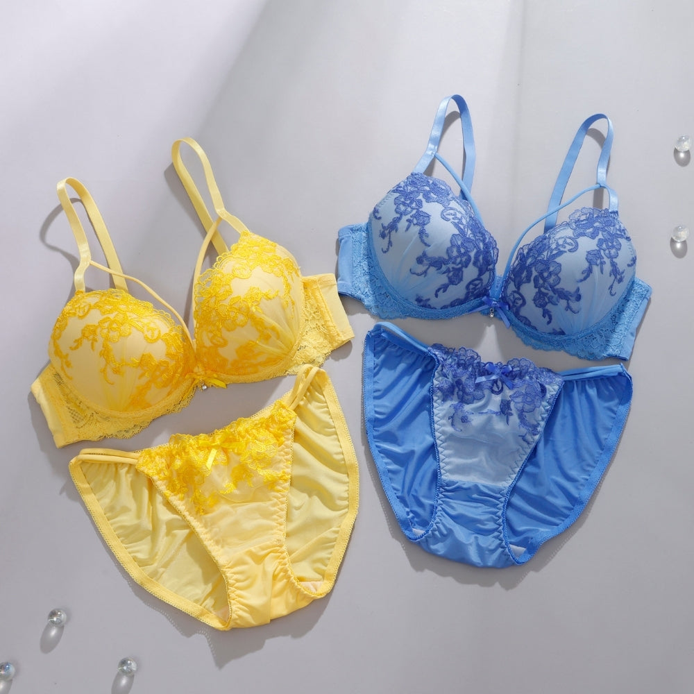 パリーゼ Palissee レディアントフラワーレース3/4モールドカップブラ＆ショーツ【返品不可商品】 （ブルー） ブルー