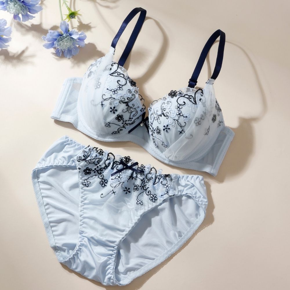 パリーゼ Palissee パピヨンフラワーブラ＆ショーツ【返品不可商品】 （サックス） サックス