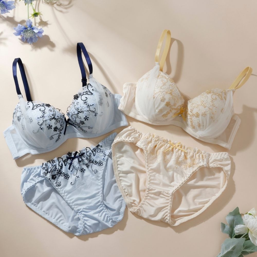 パリーゼ Palissee パピヨンフラワーブラ＆ショーツ【返品不可商品】 （サックス） サックス