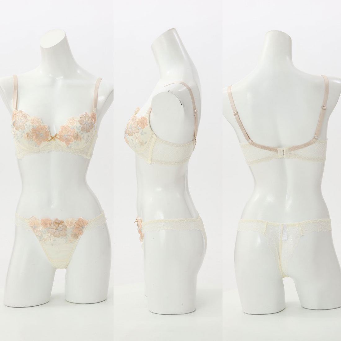 Palissee [High-arm] Feminine large flower embroidery 3/4 molded cup bra &amp; back lace T-back [Non-returnable item]