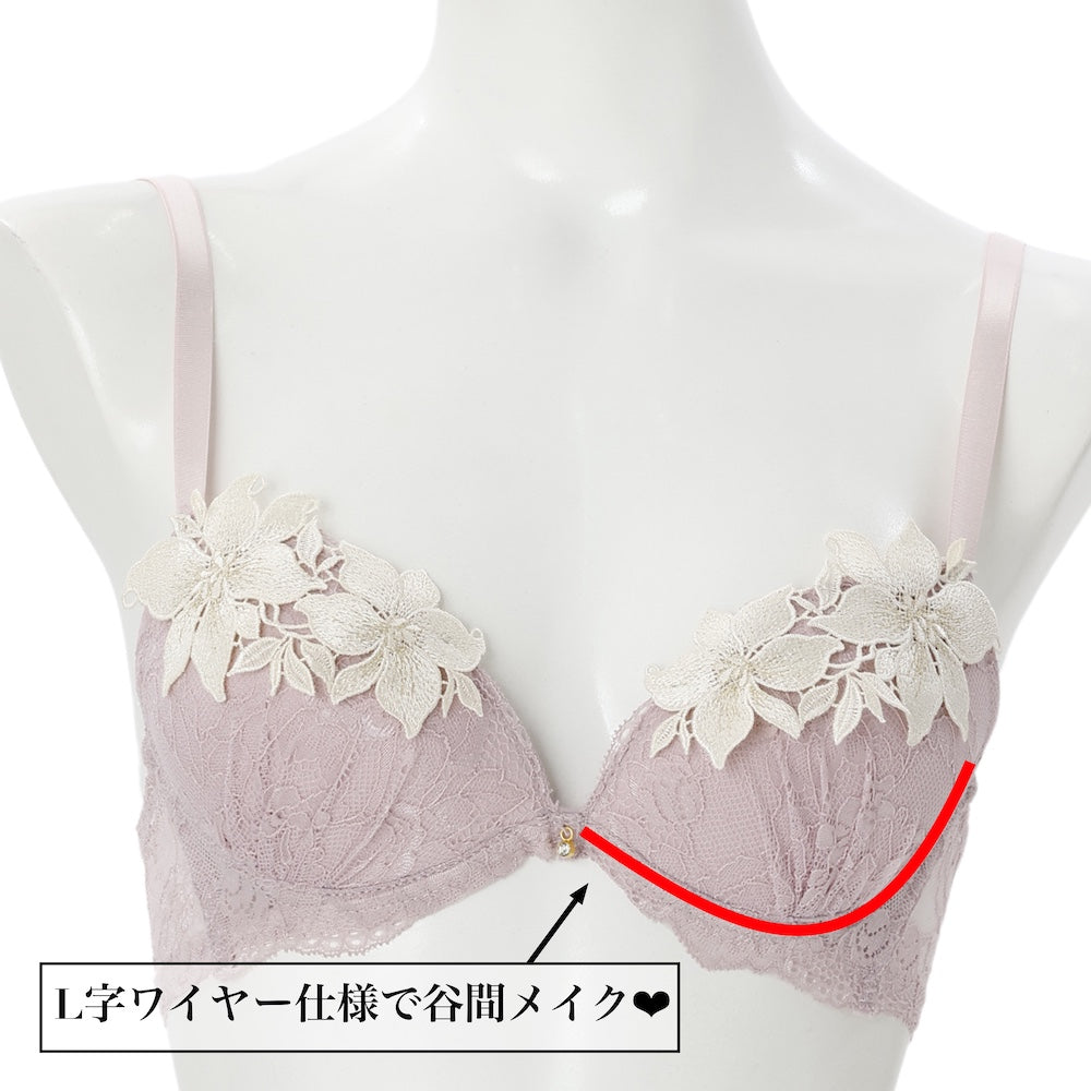 パリーゼ Palissee 【脇高】 エレガントケミカルフラワー3/4モールドカップブラ＆バックレースショーツ【返品不可商品】 （アイボリー） アイボリー