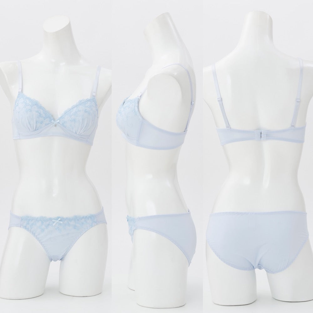 パリーゼ Palissee リボン刺しゅうノンワイヤーブラ＆ショーツ【返品不可商品】 （サックス） サックス