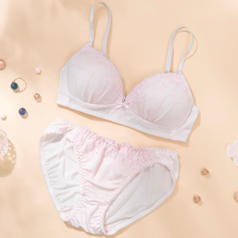 パリーゼ Palissee リボン刺しゅうノンワイヤーブラ＆ショーツ【返品不可商品】 （ピンク） ピンク