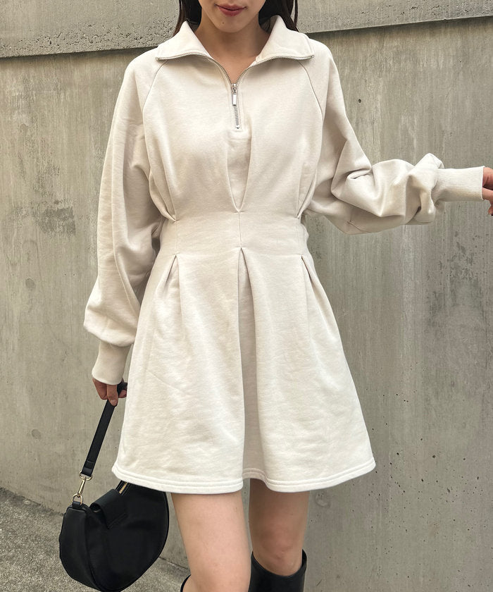 sweat short dress PAL 【Chico】 Half-Zip Flare Sweat Mini Dress