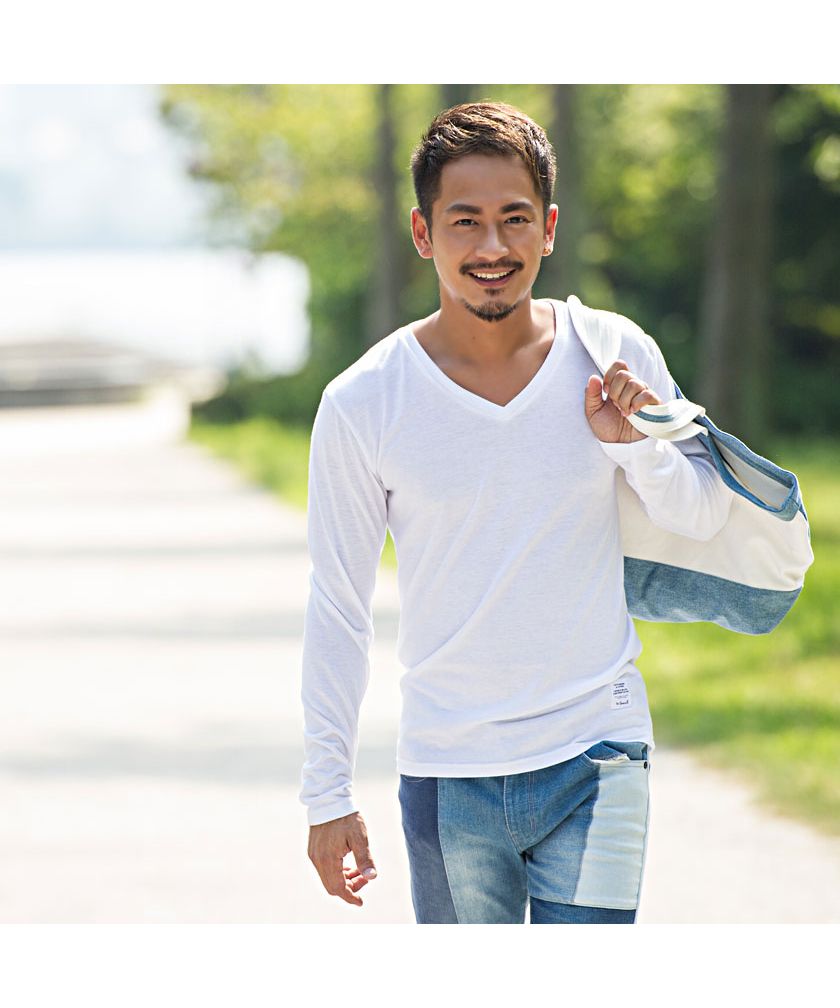 キャバリア CavariA CavariA カラー無地Vネック長袖Tシャツ メンズ 長袖 無地 ロンt 長袖Tシャツ シンプル トップス ブランド 黒 白 紺 ブラック グレー ホワイト