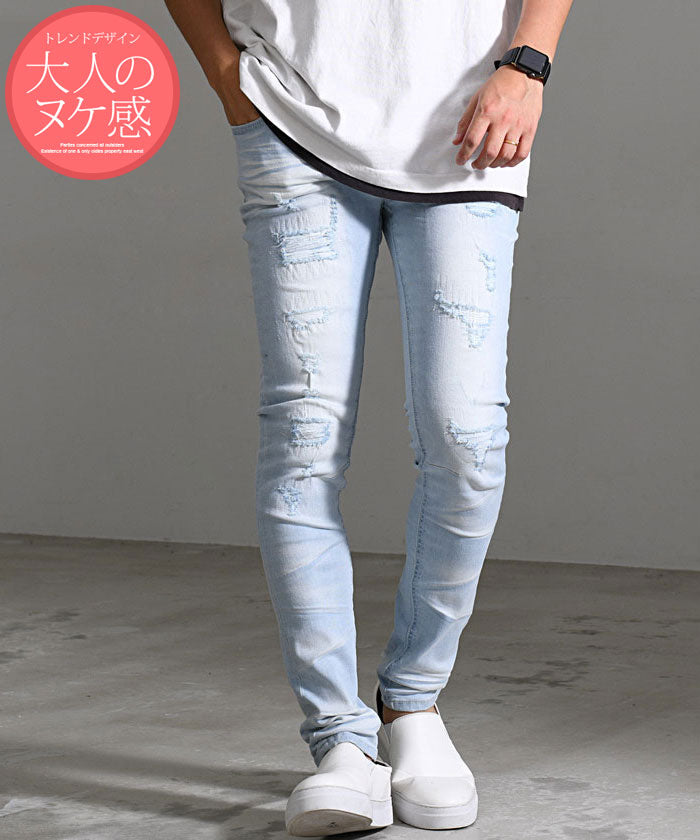 キャバリア CavariA CavariA リペア加工スキニーデニムパンツ,BLEACH(ブリーチ)