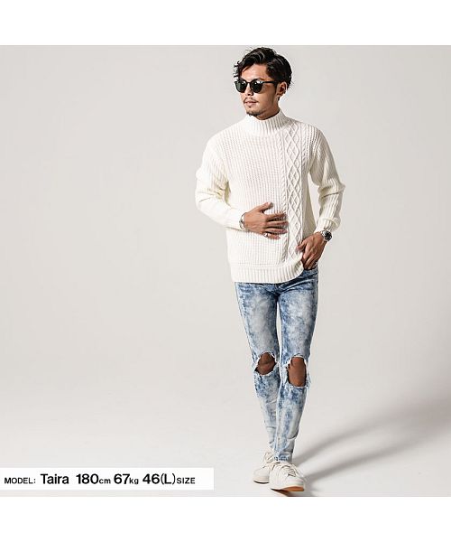 キャバリア CavariA CavariA【キャバリア】ケーブル編み切替ボトルネック長袖ニットソー