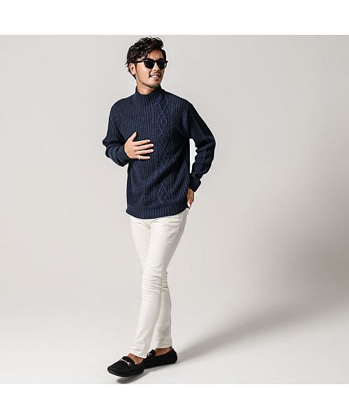 キャバリア CavariA CavariA【キャバリア】ケーブル編み切替ボトルネック長袖ニットソー