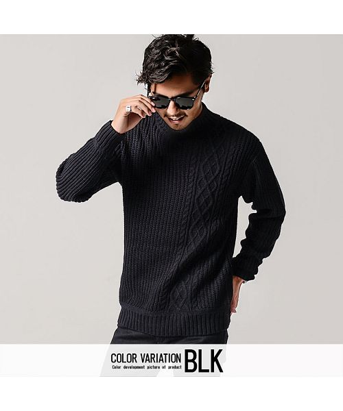 キャバリア CavariA CavariA【キャバリア】ケーブル編み切替ボトルネック長袖ニットソー