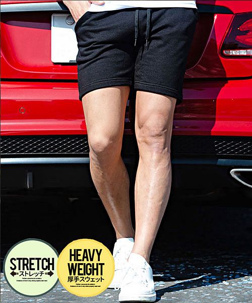 キャバリア CavariA CavariA ストレッチ裏毛スウェットショーツ ハーフパンツ メンズ ショーツ ショートパンツ ボトムス スウェット スエット スウェットパンツ スリム 細身,BLK(ブラック)