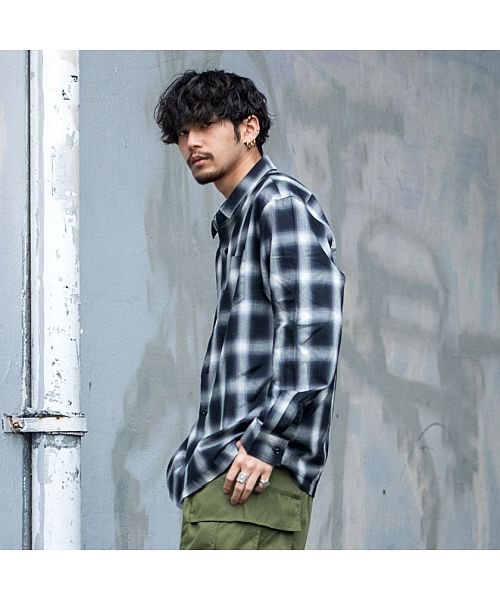 キャバリア CavariA CavariA ルーズシルエットオンブレチェックシャツ ビックシルエット （BLK(ブラック)） BLK(ブラック)